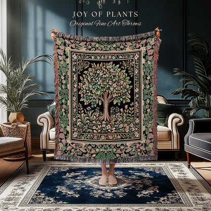 Fairy Garden Tree of Life Tapestry Blanket Jacquard Woven Coverlet