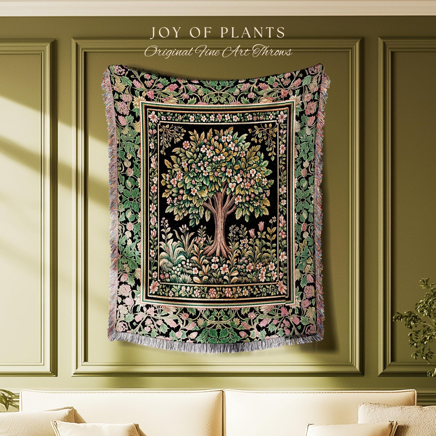 Fairy Garden Tree of Life Tapestry Blanket Jacquard Woven Coverlet