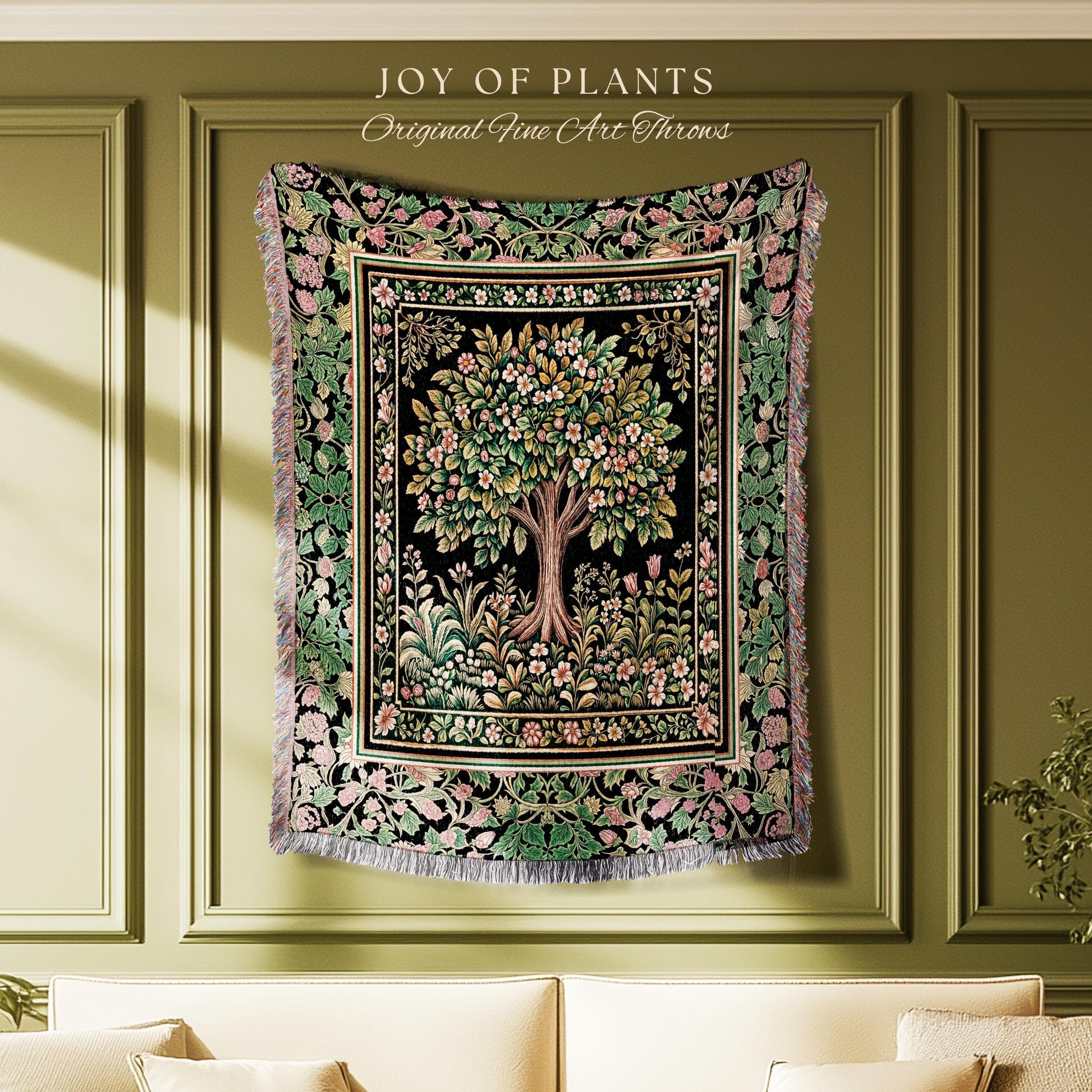Fairy Garden Tree of Life Tapestry Blanket Jacquard Woven Coverlet
