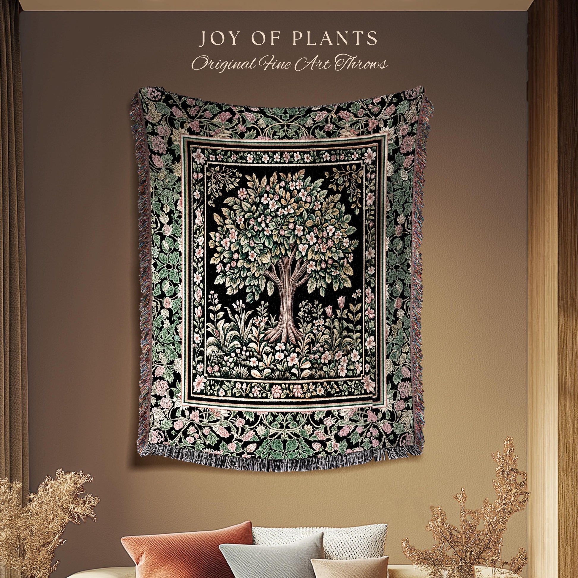 Fairy Garden Tree of Life Tapestry Blanket Jacquard Woven Coverlet
