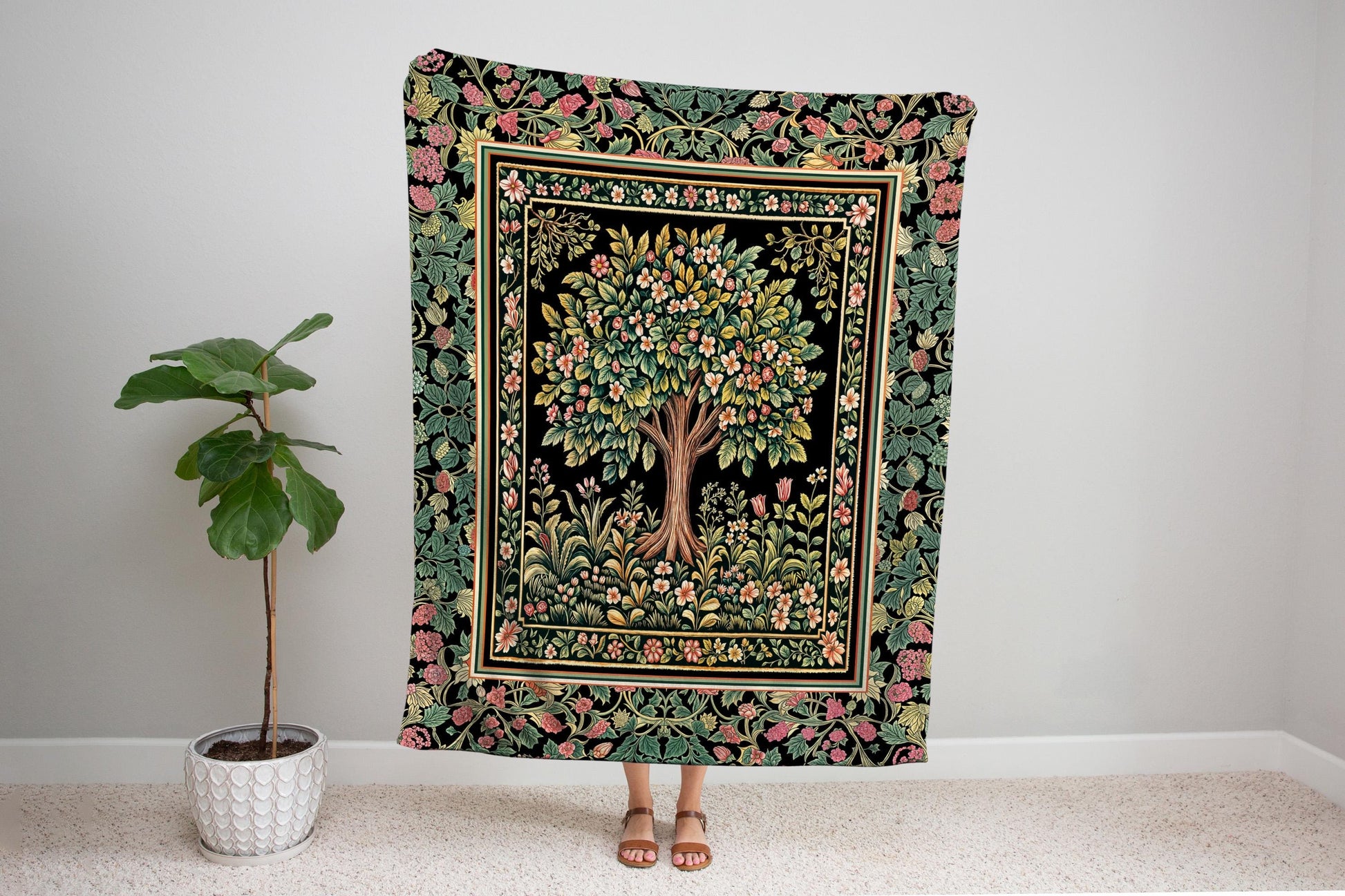 Fairy Garden Tree of Life Tapestry Blanket Jacquard Woven Coverlet