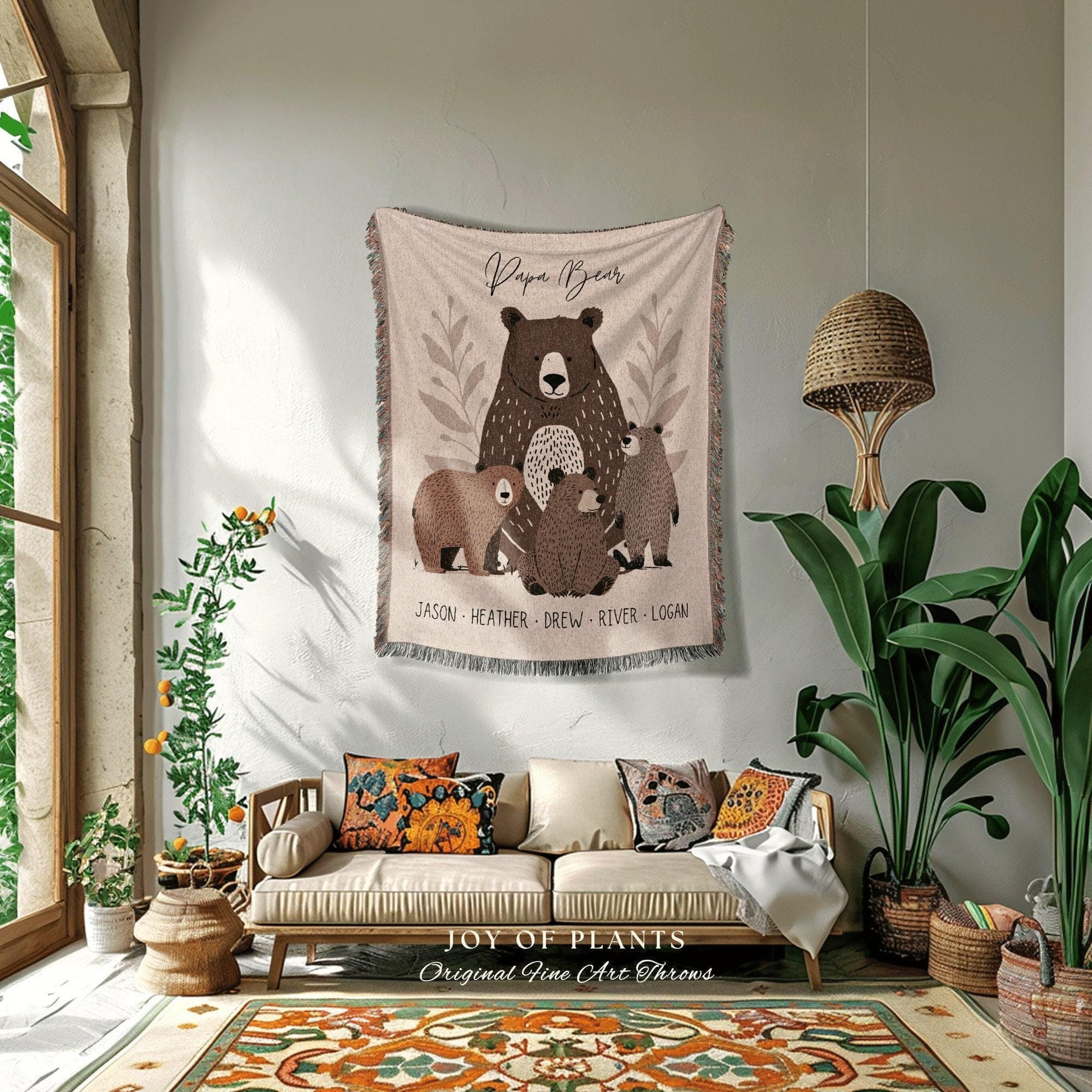 Custom Dad Blanket Papa Bear Fathers Day Blanket Keepsake Family Dad Gift From Daughter Personalized Woven Throw Custom Gift with Kids Names