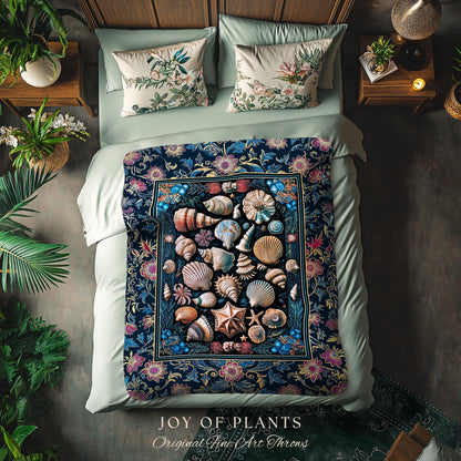 Colorful Nautical Aesthetic Throw Blanket | Ocean Inspired Lake Home Accent Seashell Woven Wall Tapestry Summer Beach Aesthetic Mermaidcore