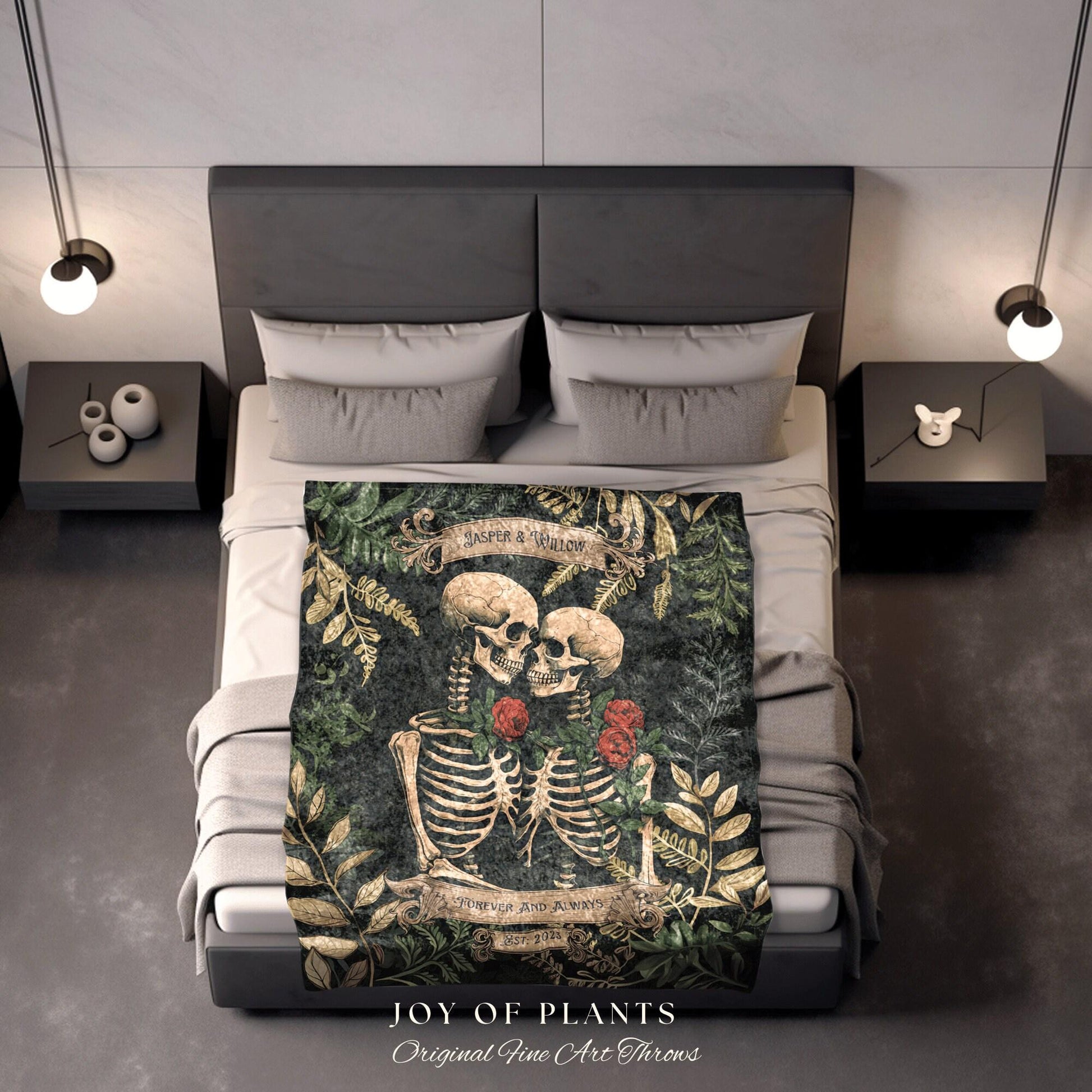 Skeleton Lovers Personalized Blanket | Gothic Wedding Custom Blanket Woven Tapestry Spooky Wedding Personalized Anniversary Gift For Goths |