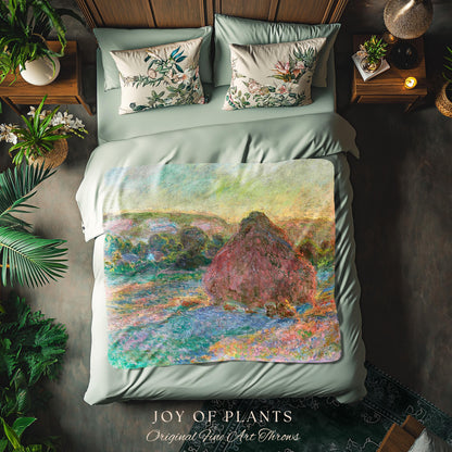 Haystacks Tapestry Monet Fine Art Blanket | Rustic Countryside Charm Muted Earth Tones Aesthetic Home Decor And Thoughtful Art Lover Gift