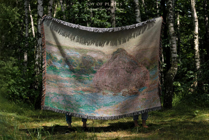 Haystacks Tapestry Monet Fine Art Blanket | Rustic Countryside Charm Muted Earth Tones Aesthetic Home Decor And Thoughtful Art Lover Gift