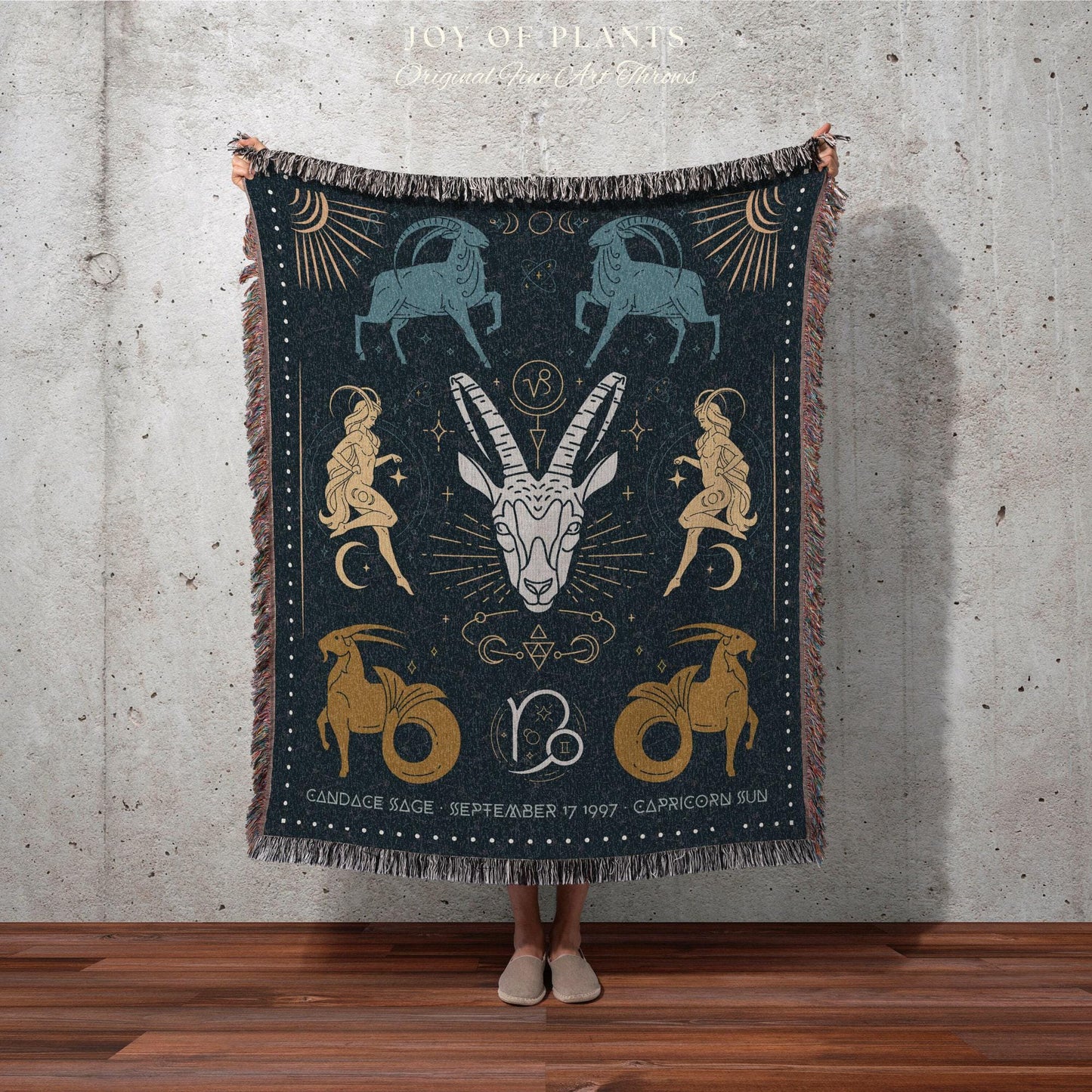 Capricorn Astrology Blanket | Woven Fringe Blanket Astrology Decor Tapestry Personalized Capricorn Zodiac Sign Celestial Tapestry Academia |