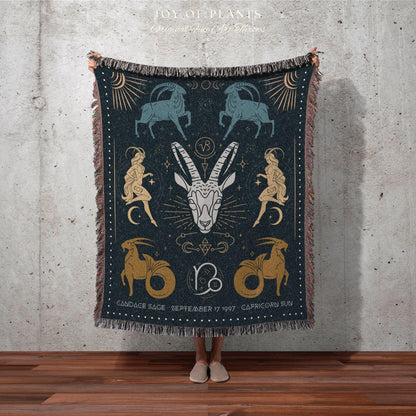 Capricorn Astrology Blanket | Woven Fringe Blanket Astrology Decor Tapestry Personalized Capricorn Zodiac Sign Celestial Tapestry Academia |