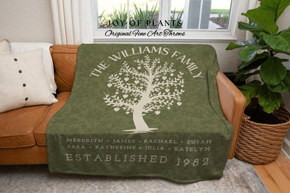 Sage Green Custom Family Tree Blanket | Woven Tapestry Personalized Family Gift Meaningful | Thoughtful Gift for Grandmom Sentimental Gift