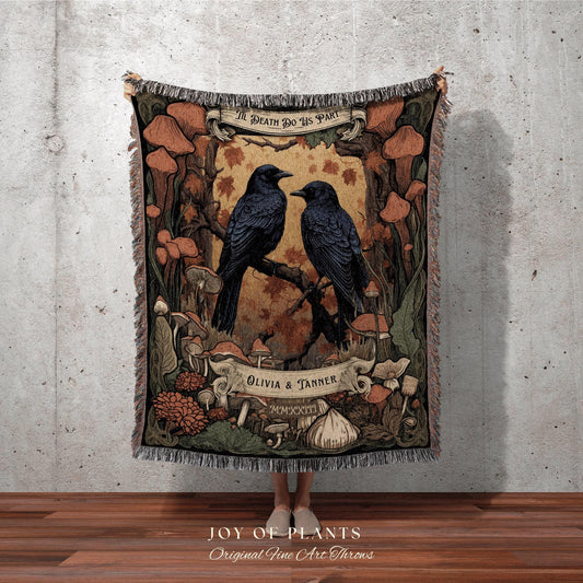 Til Death do us Part Crowcore Blanket | Goth Wedding Gift Custom Tapestry Crow Core Blanket Woodland Wedding Cottagecore Unique Couple Gifts