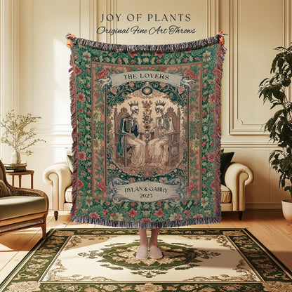 Floral Gothic Royal Skeleton Wedding Woven Wall Tapestry | Personalized Baroque Throw Blanket Whimsical Celestial Keepsake Anniversary Gift