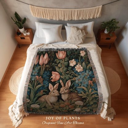 Wildflower Bunny Throw Woven | Dark Floral William Morris inspired Nature Blanket Dark Academia Botanical Maximalist Crowcore Rabbit Throw |
