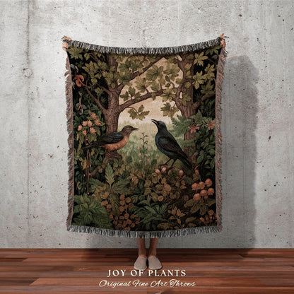 Dark Botanical Woven Blanket | Vintage William Morris inspired Nature Blanket Woodland Botanical Maximalist Decor Woven Blanket Morris Decor