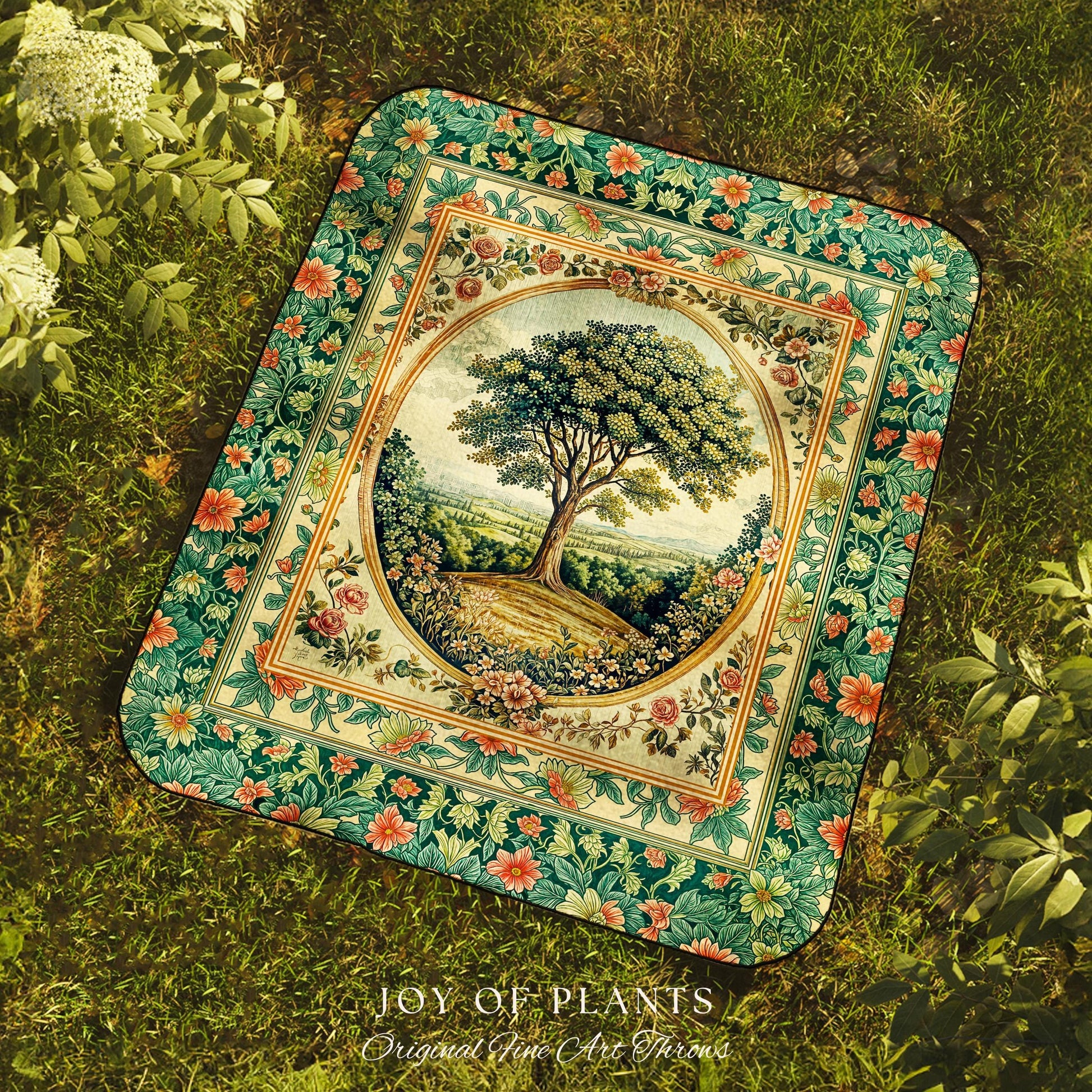 Romantic Ornate Botanical Countryside Tree Throw Blanket Woven Cotton Wall Tapestry