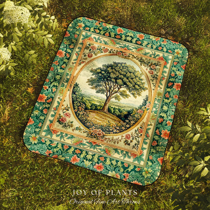 Romantic Ornate Botanical Countryside Tree Throw Blanket Woven Cotton Wall Tapestry