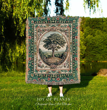 Romantic Ornate Botanical Countryside Tree Throw Blanket Woven Cotton Wall Tapestry