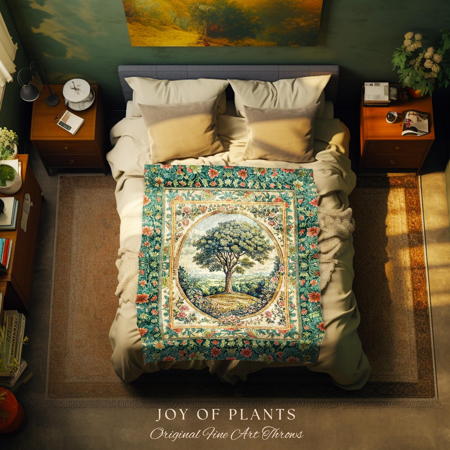 Romantic Ornate Botanical Countryside Tree Throw Blanket Woven Cotton Wall Tapestry