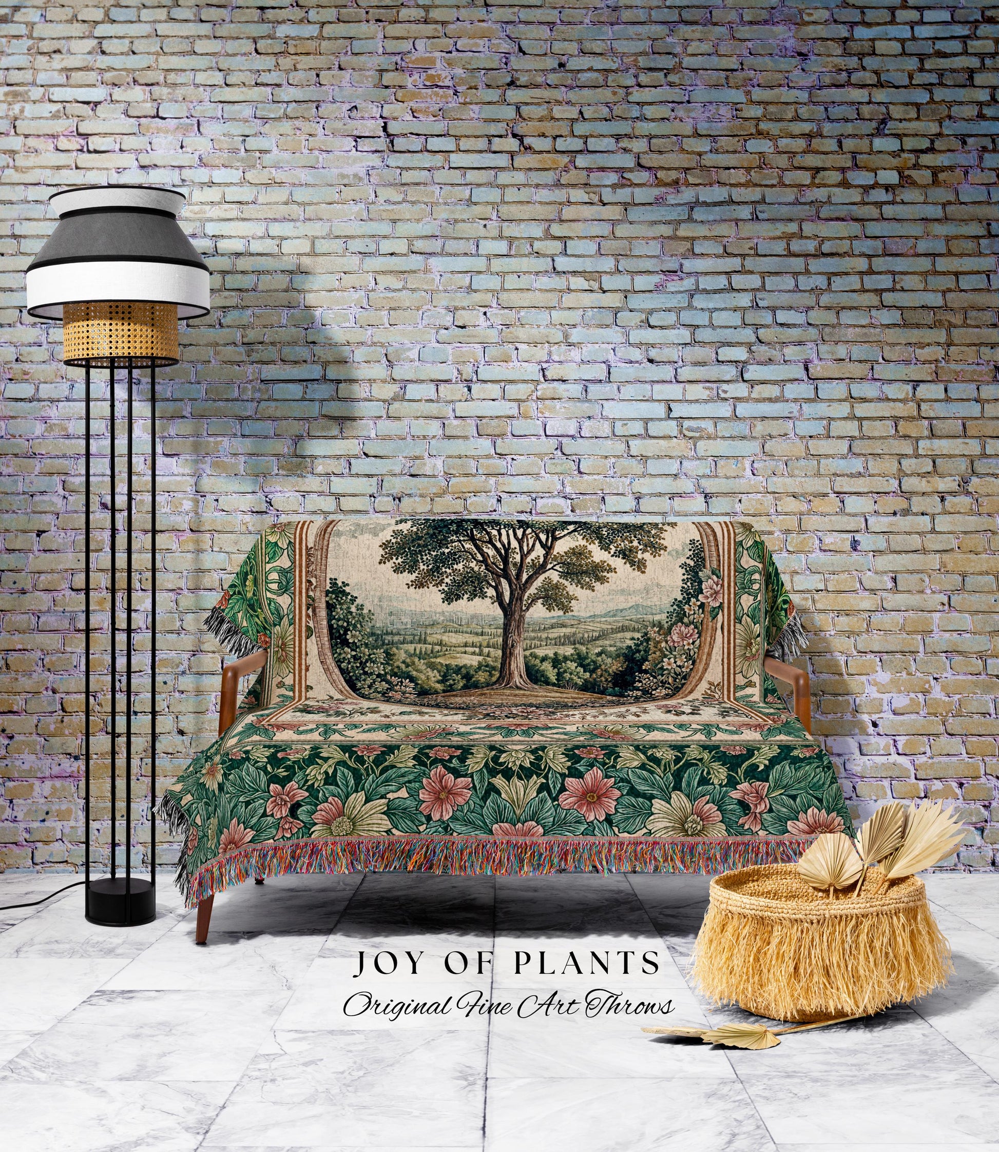 Romantic Ornate Botanical Countryside Tree Throw Blanket Woven Cotton Wall Tapestry