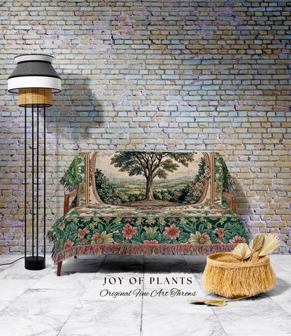 Romantic Ornate Botanical Countryside Tree Throw Blanket Woven Cotton Wall Tapestry