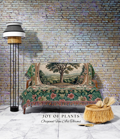 Romantic Ornate Botanical Countryside Tree Throw Blanket Woven Cotton Wall Tapestry