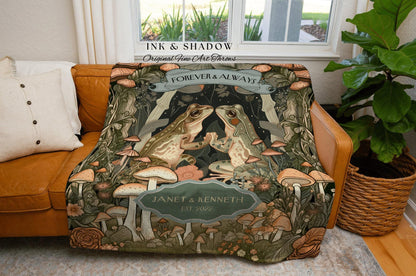 Cozy Anniversary Blanket Custom Frog Gift | Toad Lovers Aesthetic Woven Throw Personalized Anniversary Cottagecore Gift for Girlfriend |