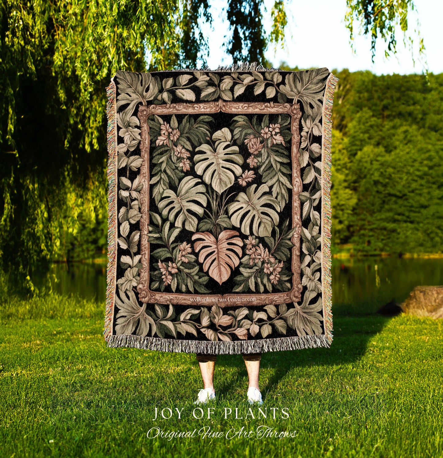Forestcore Tropigoth Woven Blanket | Jungle Whimsy Dark Academia Bedroom Cottagecore Houseplant Lover Maximalist Tapestry Throw Botanical |