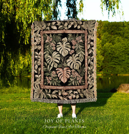 Forestcore Tropigoth Woven Blanket | Jungle Whimsy Dark Academia Bedroom Cottagecore Houseplant Lover Maximalist Tapestry Throw Botanical |