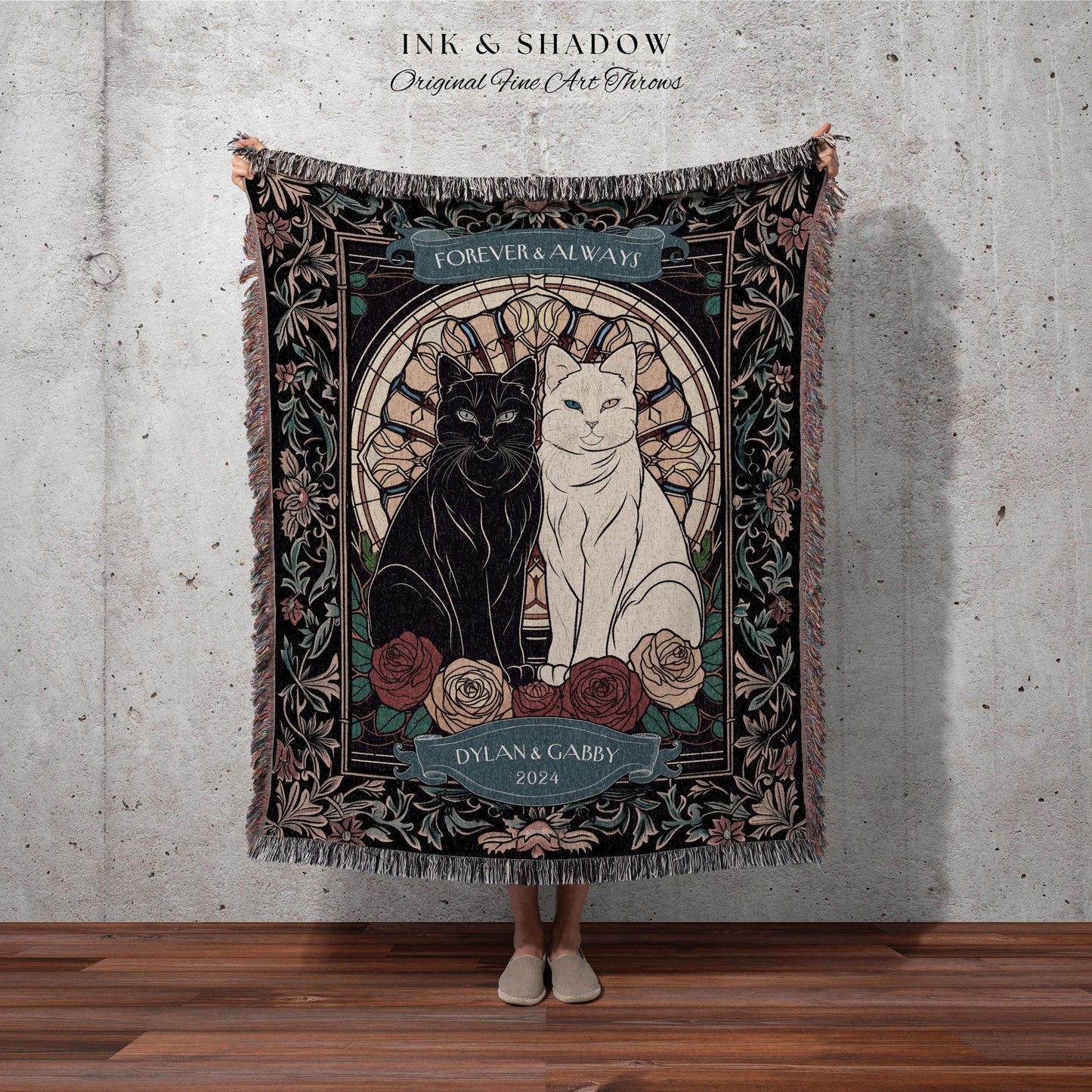 Romantic Keepsake Custom Woven Tapestry | Victorian Aesthetic Woven Blanket Custom His & Hers Gift for Couple Dark Academia Wedding Tapestry