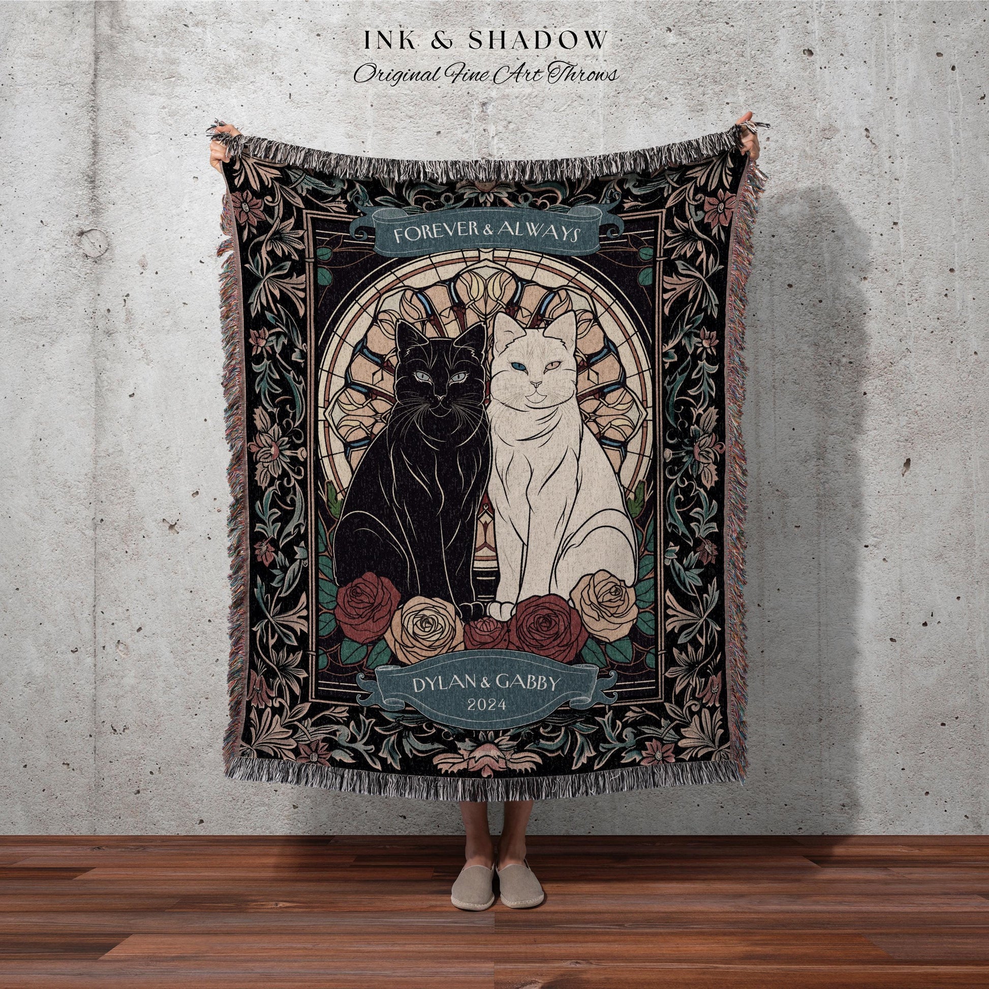 Romantic Keepsake Custom Woven Tapestry | Victorian Aesthetic Woven Blanket Custom His & Hers Gift for Couple Dark Academia Wedding Tapestry
