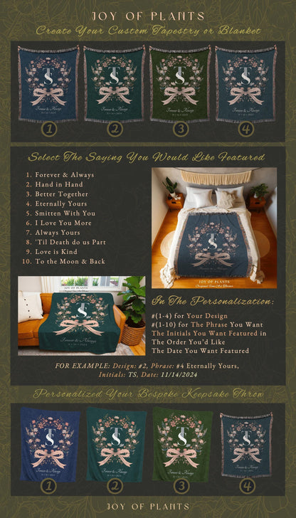 Keepsake Blanket Woven Wedding Wreath | Meaningful Personalized His and Hers Woven Tapestry Custom Wedding Monogram Thoughtful Housewarming