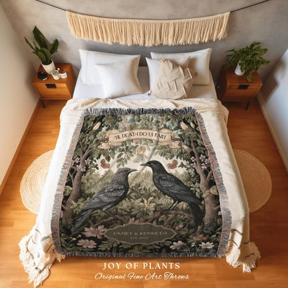 Crowcore Gothic Anniversary Blanket | Dark Academia Aesthetic Woven Throw Personalized Dating Anniversary Raven Gift for Goths Custom Name |