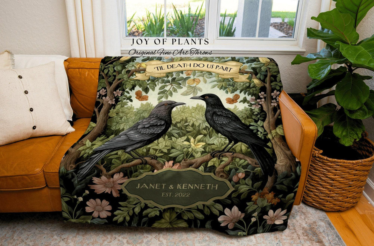 Crowcore Gothic Anniversary Blanket | Dark Academia Aesthetic Woven Throw Personalized Dating Anniversary Raven Gift for Goths Custom Name |