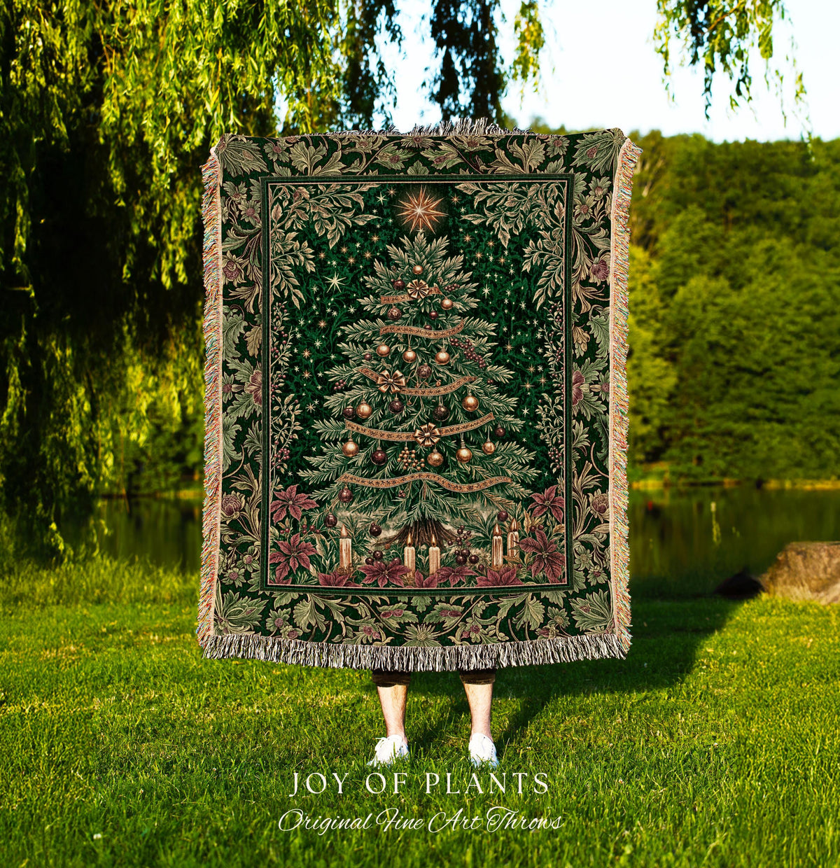 Emerald Evergreen Cozy Throw Blanket | Vintage Christmas Woven Wall Tapestry Holiday Winter Cottagecore Rustic Yuletide Classic Style Xmas |