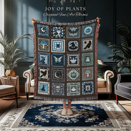Rustic Witch Ethereal Throw Blanket | Whimsical Halloween Tapestry Cute Whimsigoth Bedroom Accent Spooky Aesthetic Gift Floral Goth Decor |