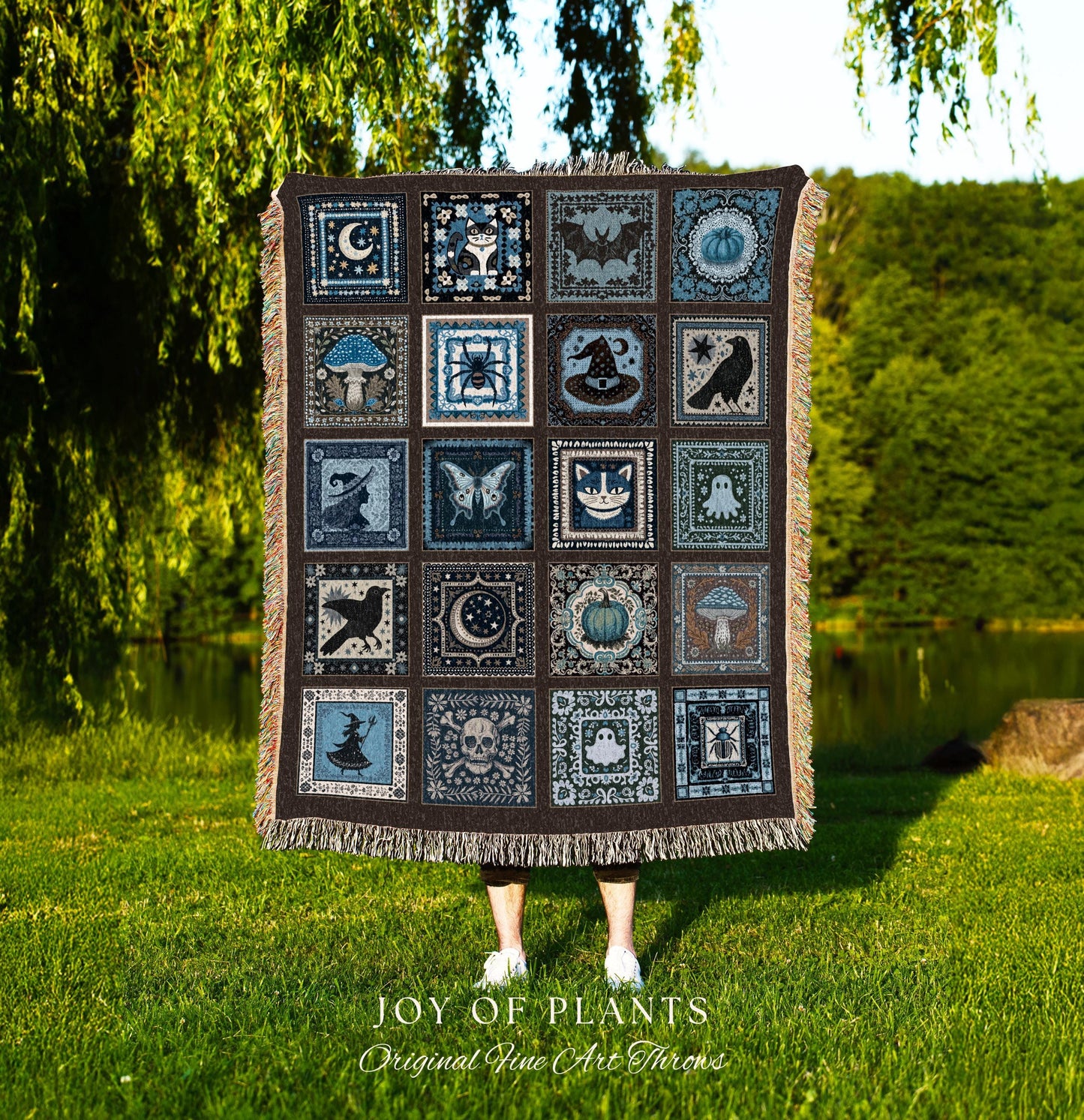 Rustic Witch Ethereal Throw Blanket | Whimsical Halloween Tapestry Cute Whimsigoth Bedroom Accent Spooky Aesthetic Gift Floral Goth Decor |