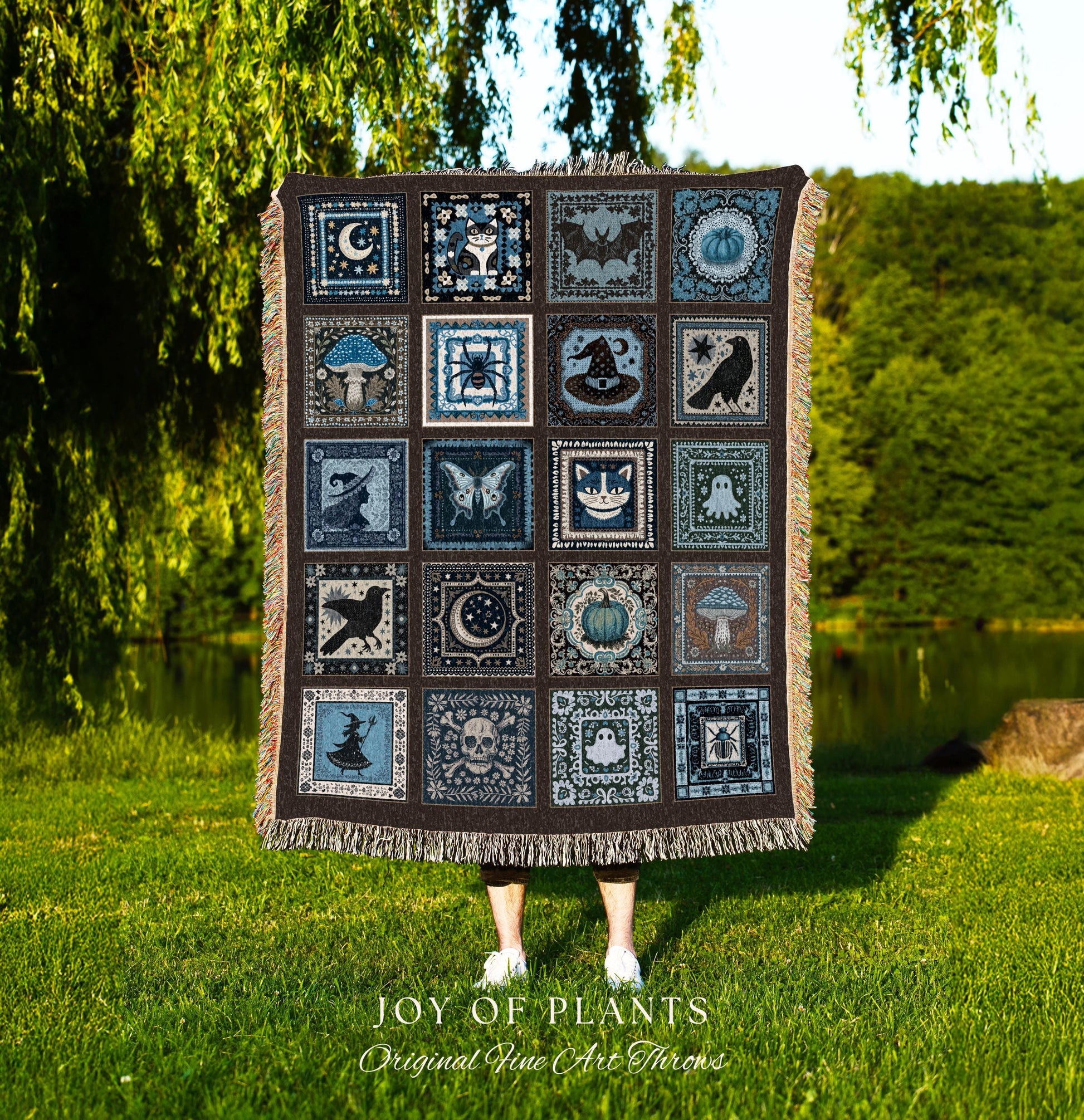 Rustic Witch Ethereal Throw Blanket | Whimsical Halloween Tapestry Cute Whimsigoth Bedroom Accent Spooky Aesthetic Gift Floral Goth Decor |