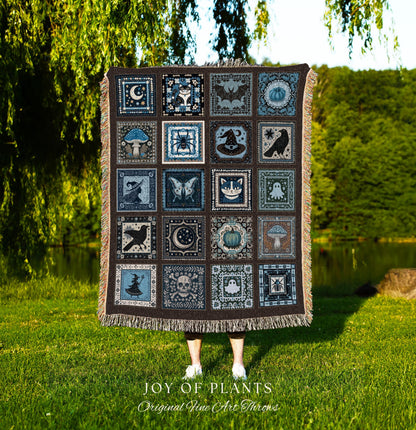 Rustic Witch Ethereal Throw Blanket | Whimsical Halloween Tapestry Cute Whimsigoth Bedroom Accent Spooky Aesthetic Gift Floral Goth Decor |