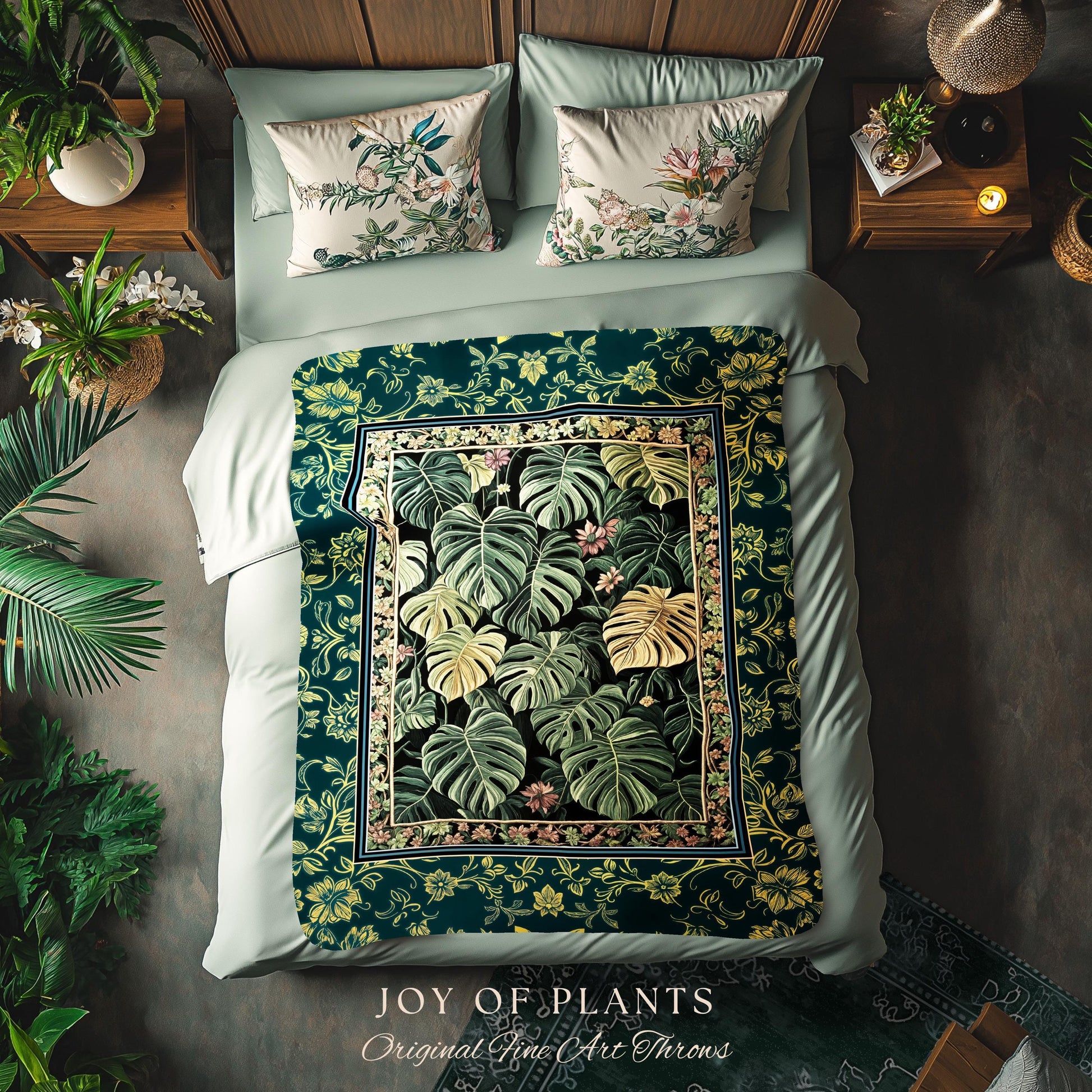 Monstera Tapestry Blanket Unique | Herbology Blanket Dark Cottagecore Tropical Aesthetic Dark Floral Houseplant Botanical Woven Wall Art |