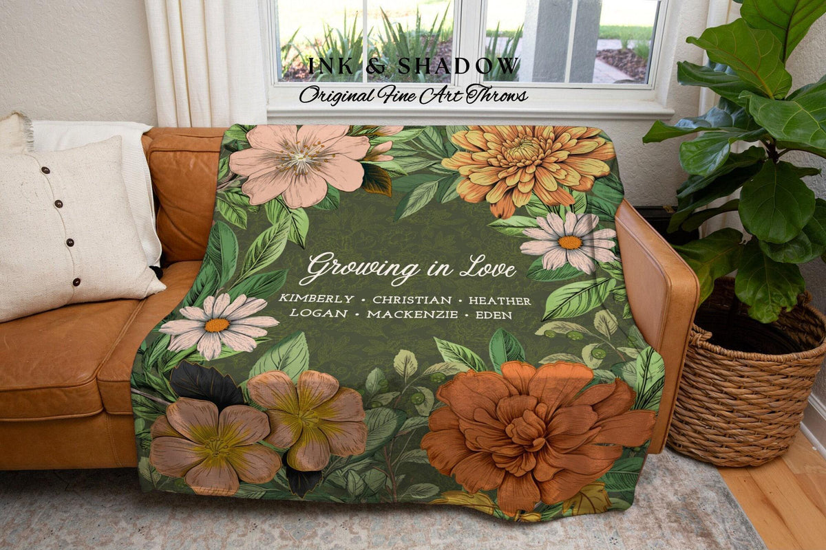 Mimi's Garden Birth Flower Blanket | Gift from Grandkids Custom Family Flower Blanket Personalized Custom Flower Throw Blanket Gift for Mom