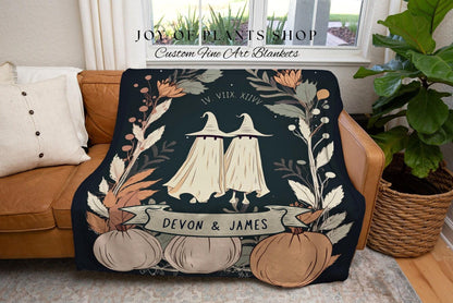 Personalized Ghost Couple Woven Blanket | Goth Wedding | Halloween Wedding Gothic Wedding Custom Blanket Woven | Spooky Decor Wedding Gift