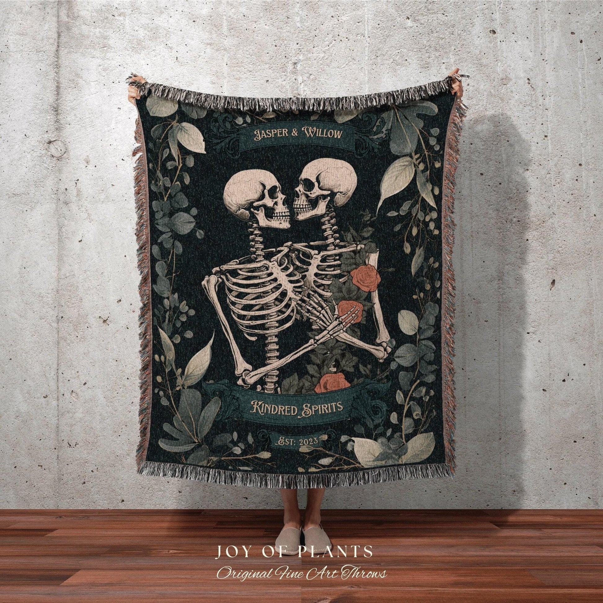 Goth Couple Gift Custom Blanket | Gothic Wedding Custom Blanket Woven Tapestry Skeleton Couple Gift Personalized Anniversary Gift for Goths
