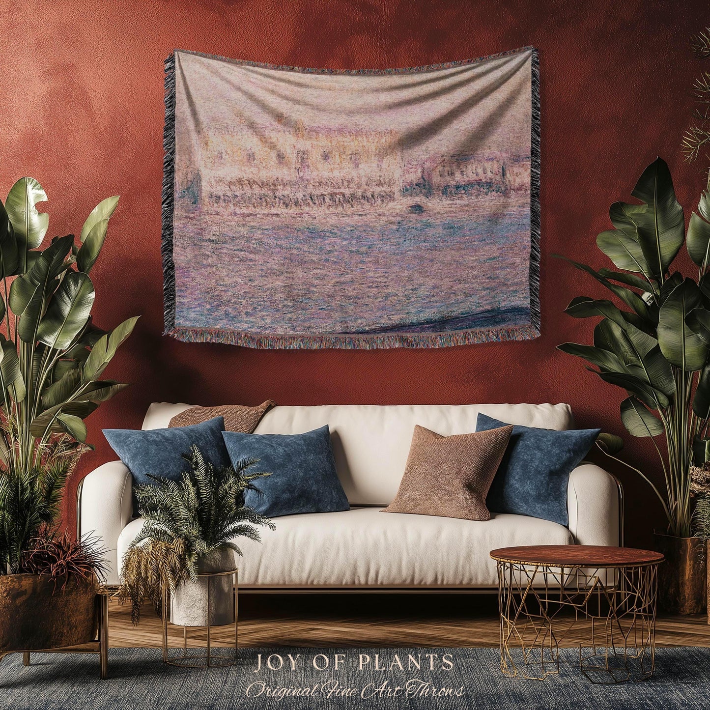 Palazzo Dario Venice Blanket Monet Painting Fine Art Throw | Venetian Inspired European Art Tapestry Dusty Rose Pastel Vintage Home Decor