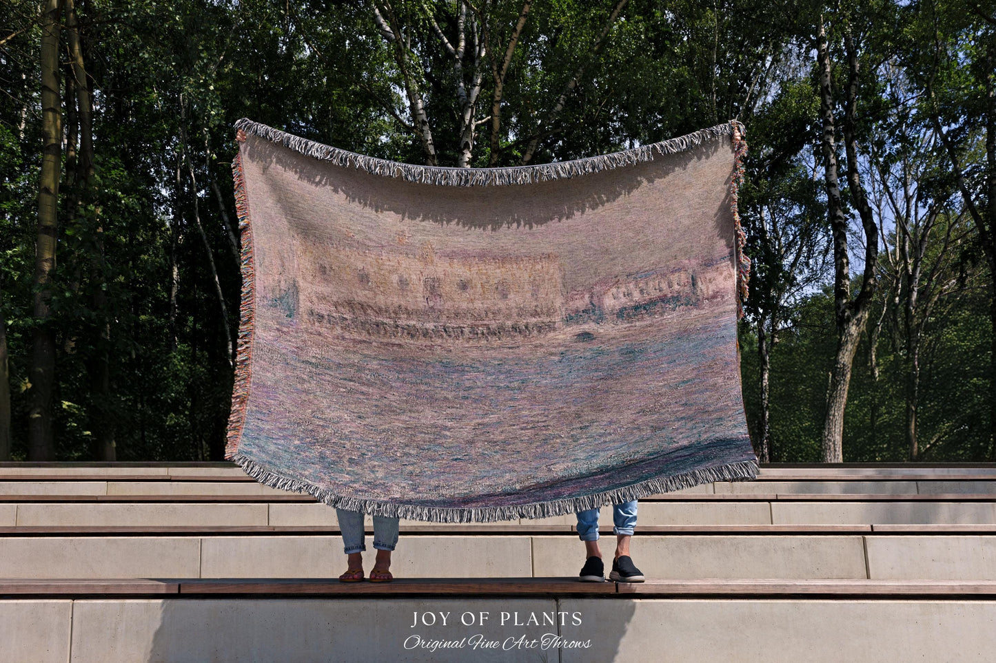 Palazzo Dario Venice Blanket Monet Painting Fine Art Throw | Venetian Inspired European Art Tapestry Dusty Rose Pastel Vintage Home Decor
