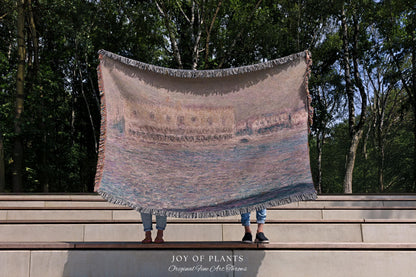 Palazzo Dario Venice Blanket Monet Painting Fine Art Throw | Venetian Inspired European Art Tapestry Dusty Rose Pastel Vintage Home Decor