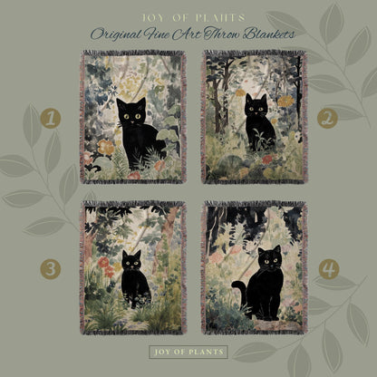 Pastel Goth Botanical Tapestry Black Cat Art Halloween Decor Tapestry Black Cat Woven Blanket | Spooky Cat Decor Dark Pastel Goth Tapestry |