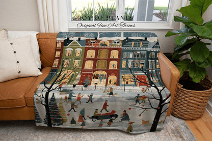 Hygge Christmas Blanket Woven | Cozy Christmas Blanket Woven Tapestry Scandinavian Folk Art Pastel Danish Decor Winter Home Decor Vintage |