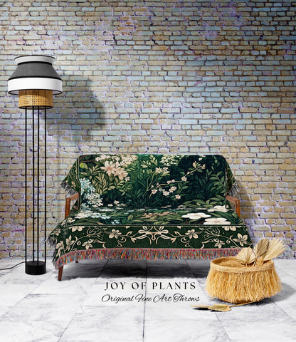Botanical Aesthetic Forest Tapestry Throw Dark Cottagecore Folklore Inspired Decor | Ethereal Aesthetic Fairycore Mystical Woodland Blanket