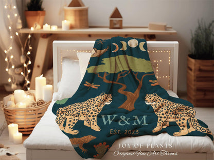 Jungle Blanket Custom Initial Tapestry | Anniversary Gift for Couple Blanket Personalized | Custom Anniversary Tapestry Jungle Blanket Woven