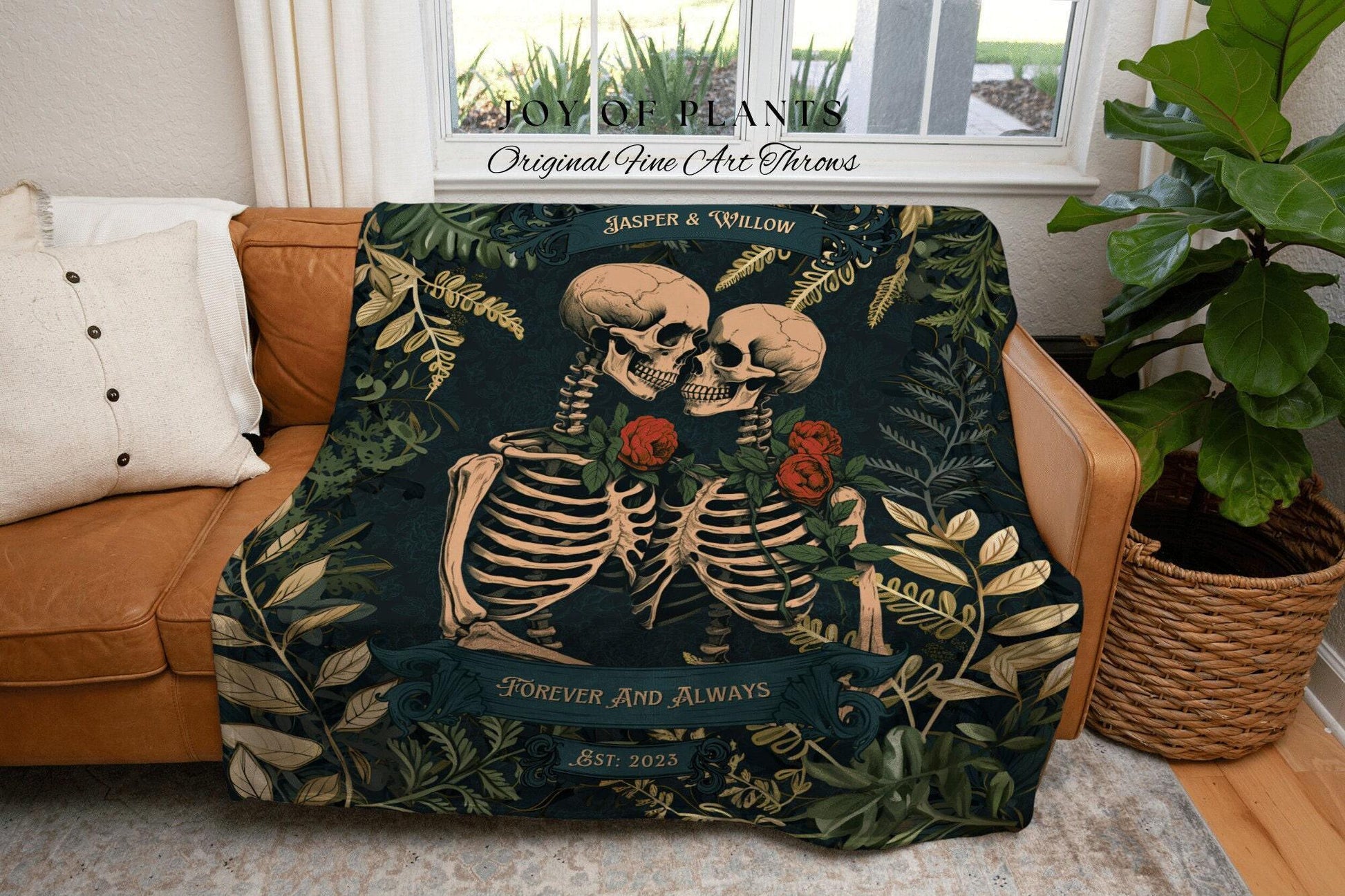 Personalized Gothic Skeleton Wedding Blanket | Woven Tapestry Anniversary Gift
