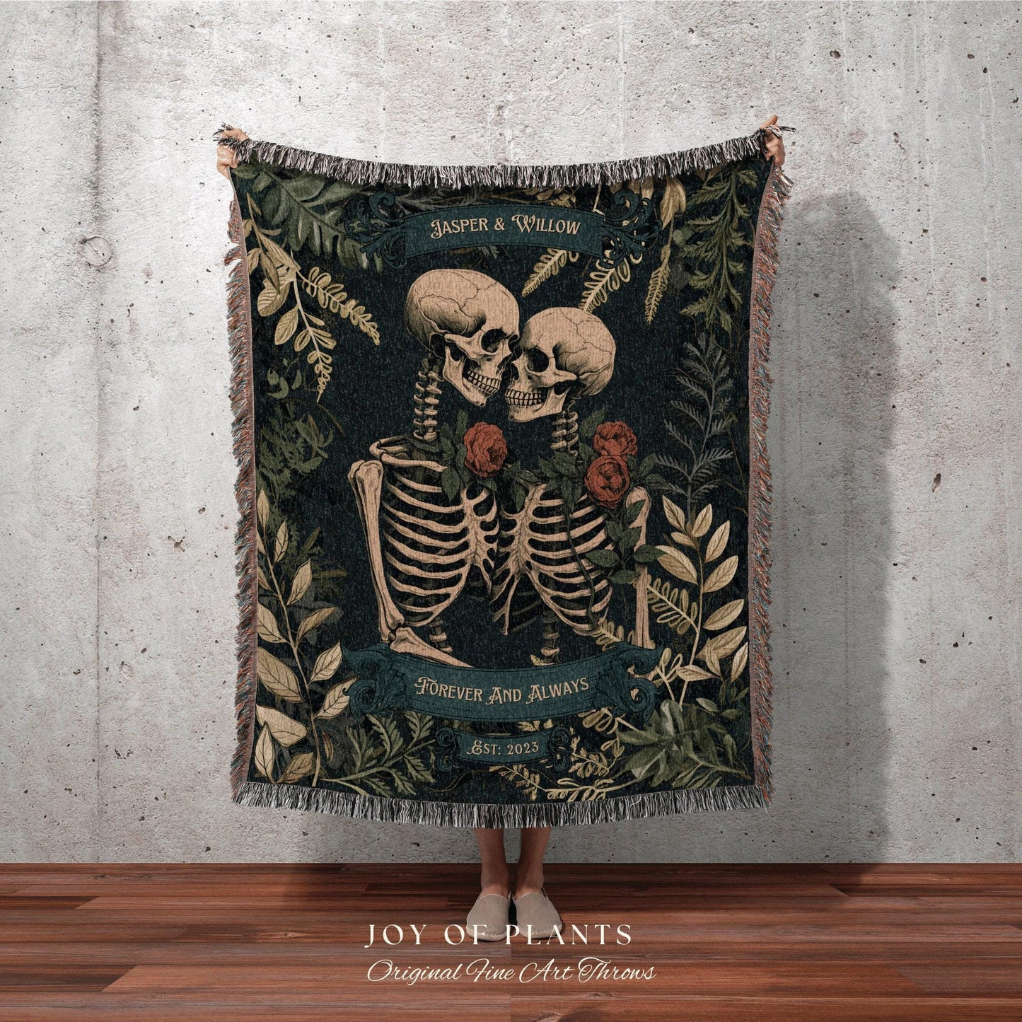 Personalized Gothic Skeleton Wedding Blanket | Woven Tapestry Anniversary Gift